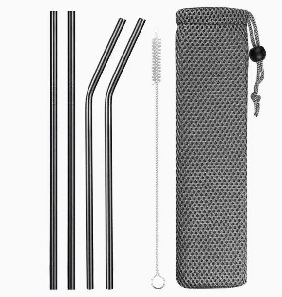 Metal Drinking Straw Reusable w/Cleaner & Storage