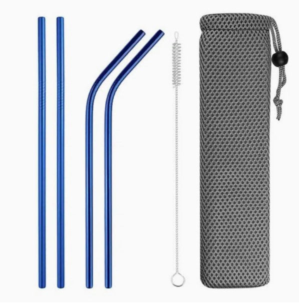 Metal Drinking Straw Reusable w/Cleaner & Storage