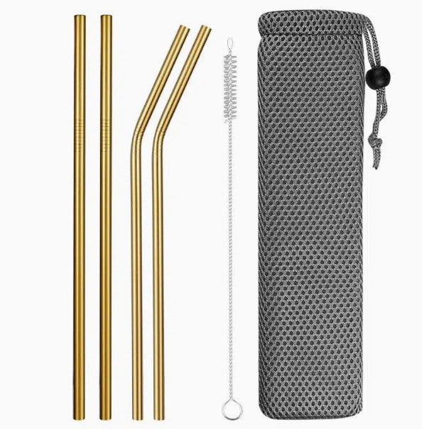 Metal Drinking Straw Reusable w/Cleaner & Storage