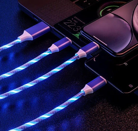 3 in 1 iPhone/Android Type C, 3.9ft Light Up USB Charger Cable