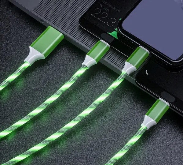 3 in 1 iPhone/Android Type C, 3.9ft Light Up USB Charger Cable