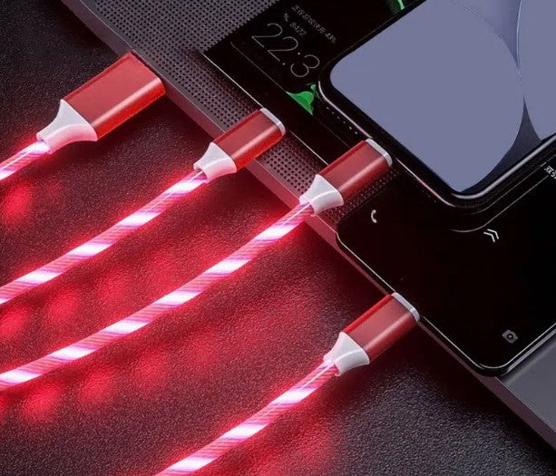 3 in 1 iPhone/Android Type C, 3.9ft Light Up USB Charger Cable