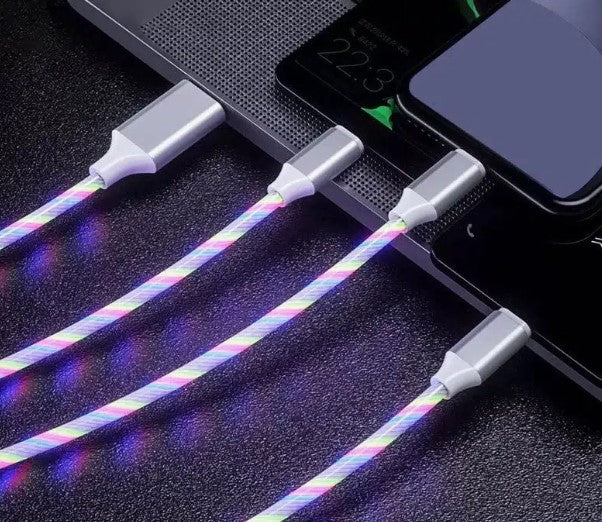 3 in 1 iPhone/Android Type C, 3.9ft Light Up USB Charger Cable