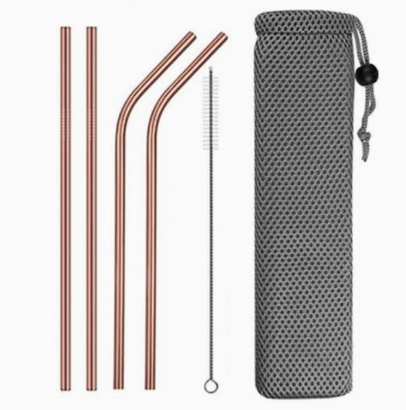 Metal Drinking Straw Reusable w/Cleaner & Storage