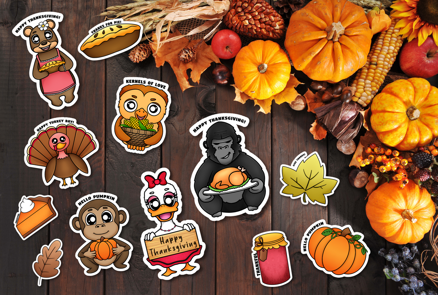 Thankful Collection - Family Sticker Sheet + All 7 Individual Character Stickers