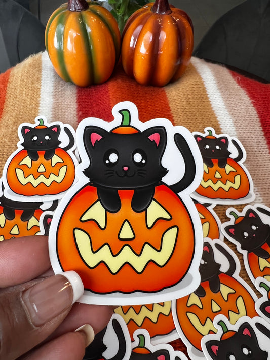 1 Friendly Pumpkin Kitty - Halloween Sticker