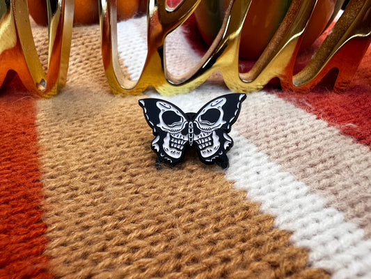 Enamel Butterfly Skull Pin